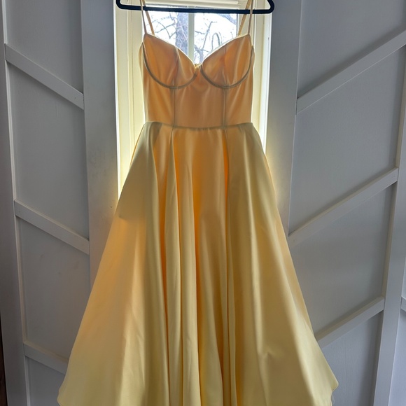 House of CB Mademoiselle Yellow Satin Tulle Midi Dress size M NWT - Picture 5 of 7